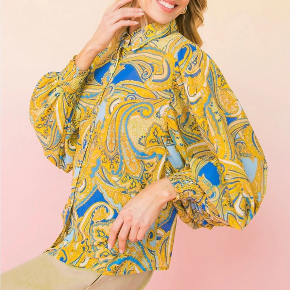 Flying Tomato Paisley Print Balloon Sleeve Blouse - Picture 5 of 9